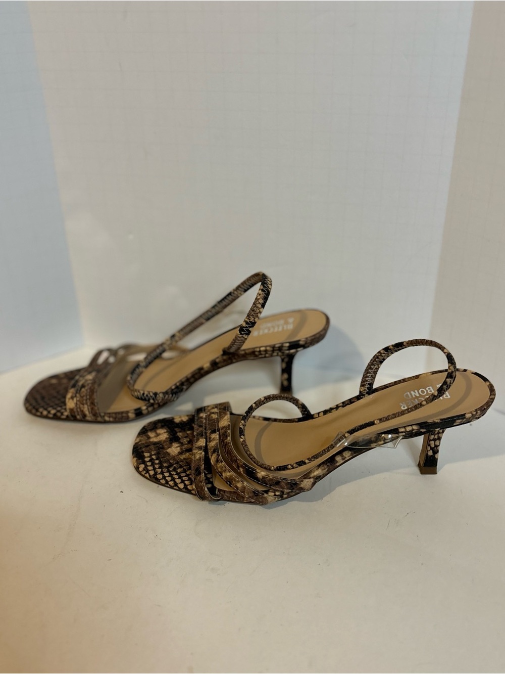 Snake-Print Slingback Kitten Heels - Brown